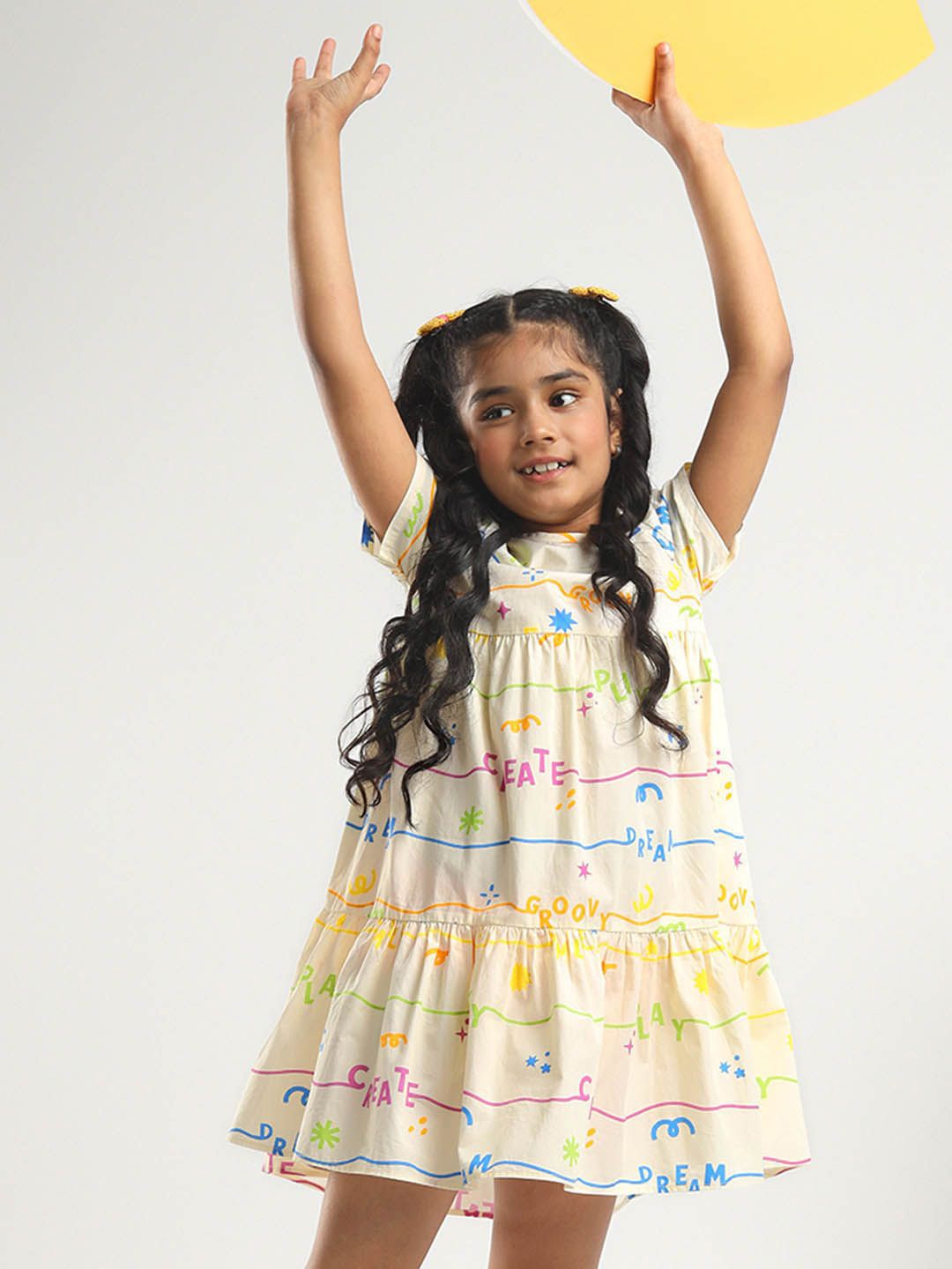 

Somersault Girls Floral Printed Pure Cotton A-Line Dress, White