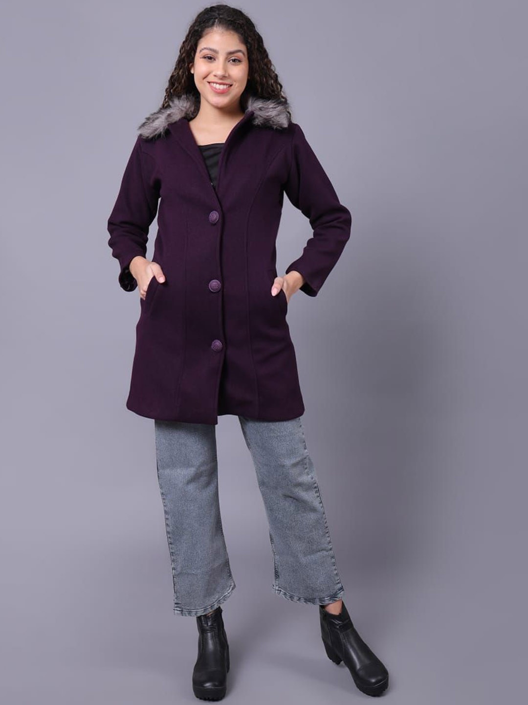 

FELLAMO Women Single-Breasted Trench Coat, Purple