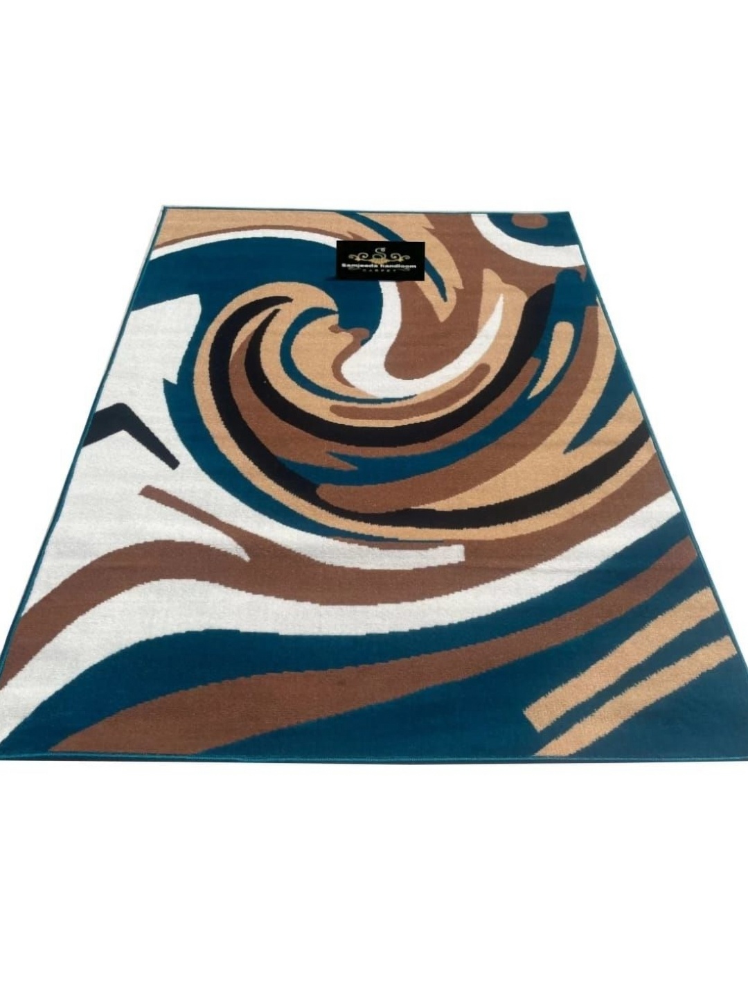 

Samjeeda Handloom carpets Blue & Brown Printed Anti-Skid Carpet, Black