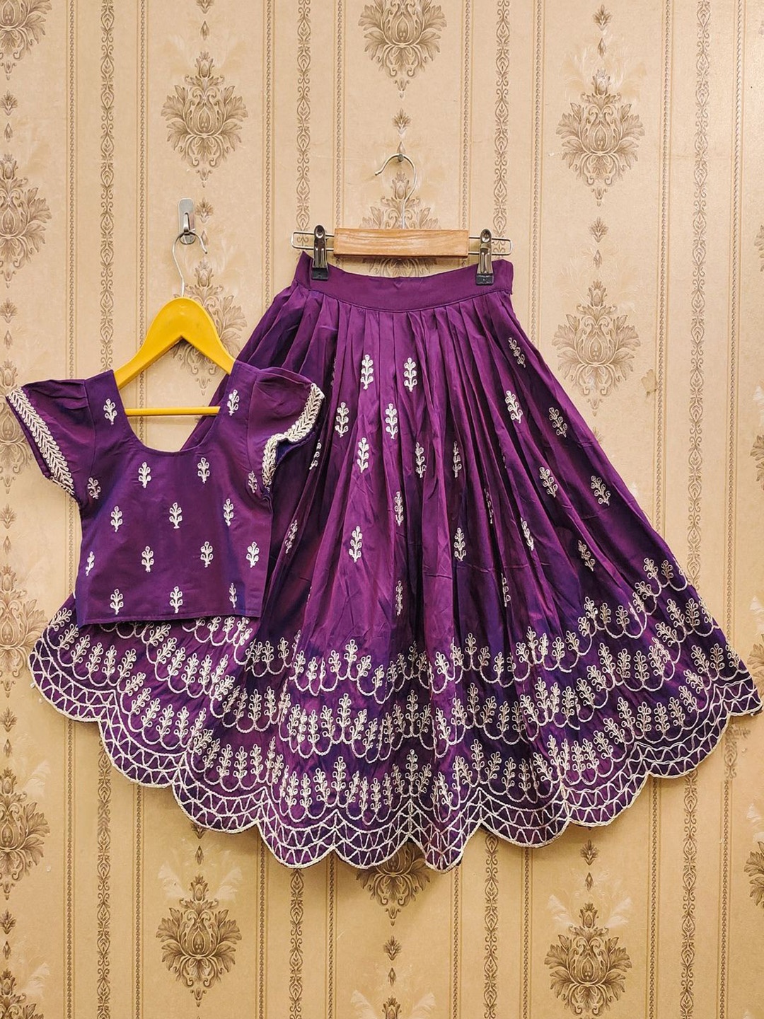 

BAESD Girls Embroidered Sequinned Mukaish Ready to Wear Lehenga & Blouse, Purple