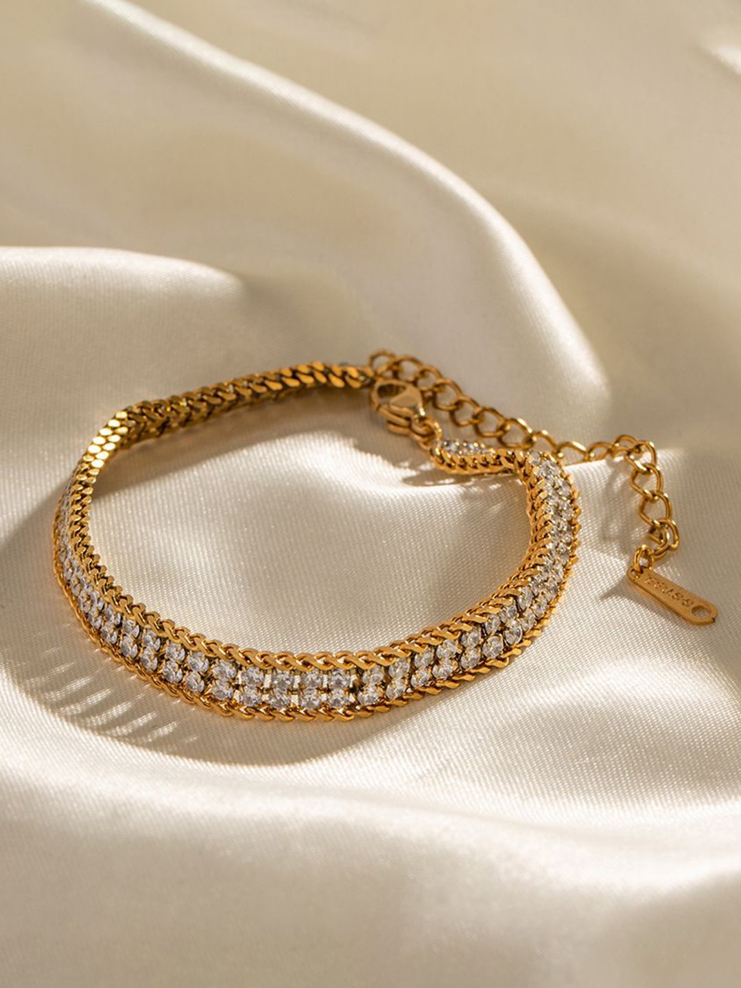 

KAORI BY SHREYA AGARWAL Stainless Steel Gold-Plated CZ Studded Bangle-Style Bracelet