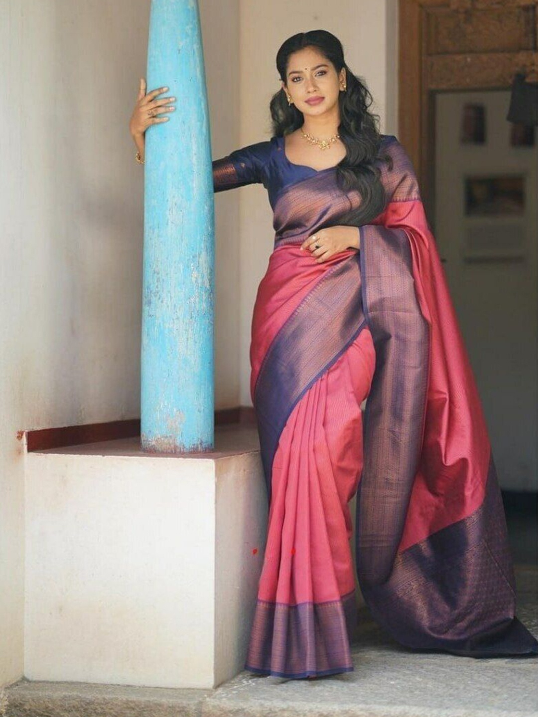 

bansari textiles Woven Design Zari Pure Cotton Kanjeevaram Saree, Red