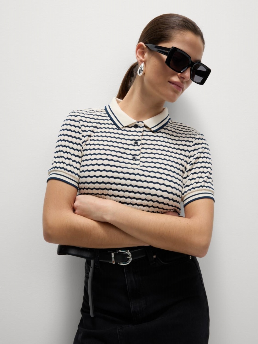 

Marks & Spencer Women Self Design Polo Collar T-shirt, Multi