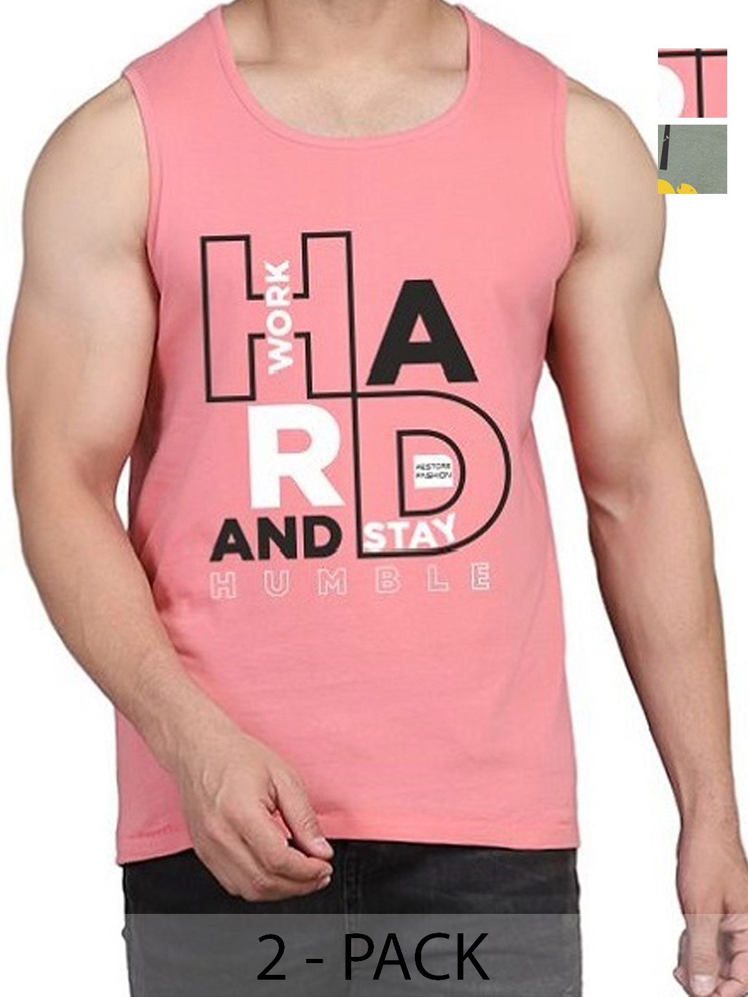 

WOOSTRO Men Pack Of 2 Typography Printed Round Neck Cotton Slim Fit T-shirts, Peach