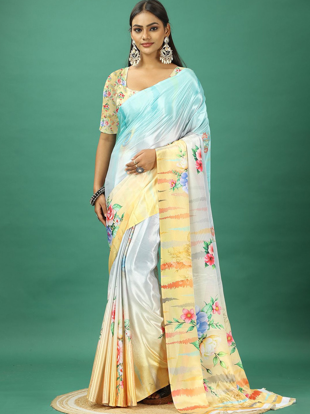 

NIRMAL CREATION Floral Printed Pure Crepe Saree, Peach