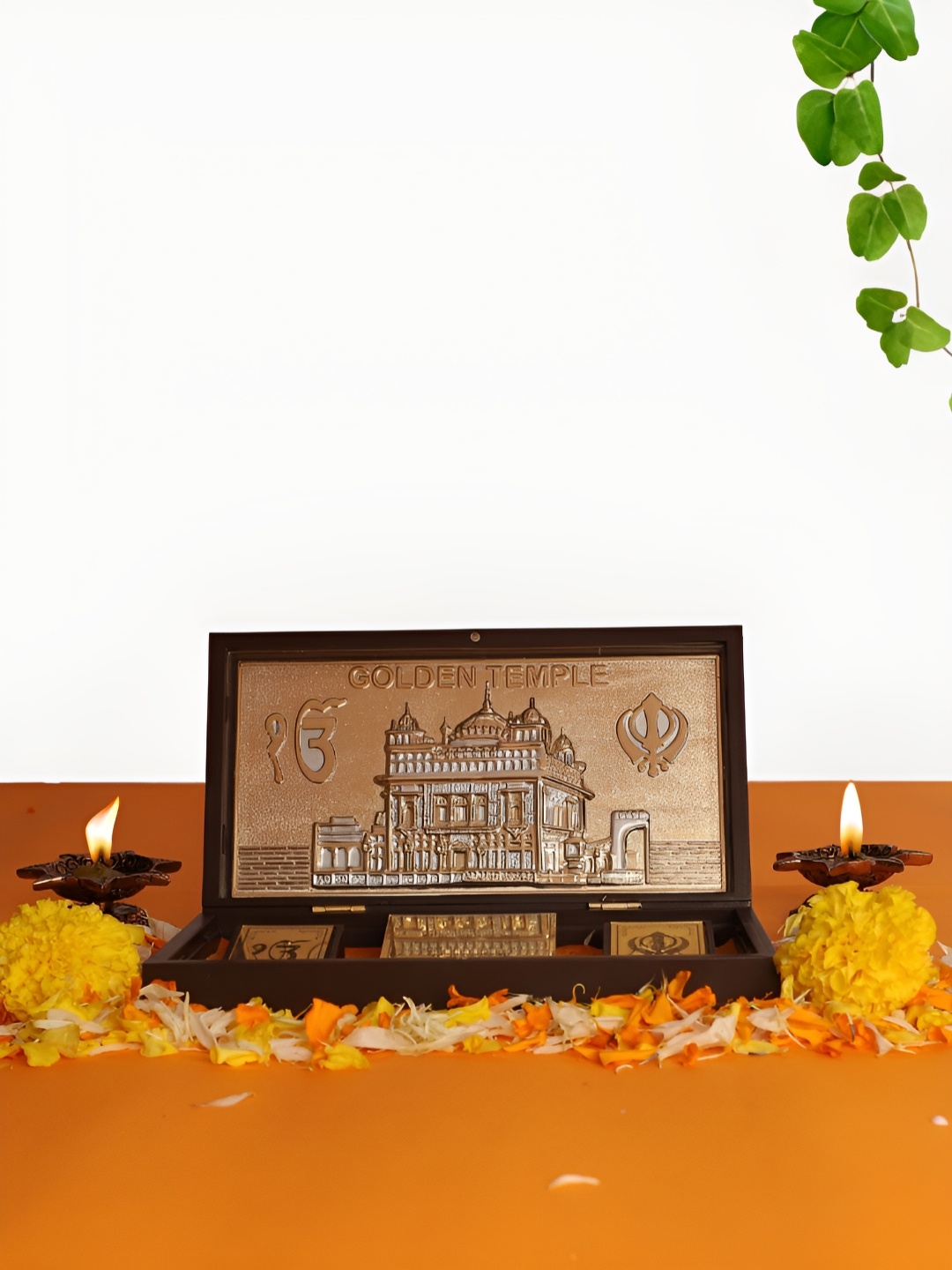 

INTERNATIONAL GIFT Gold-Toned Golden Temple Frame with Sacred Inscription Pooja Essentials