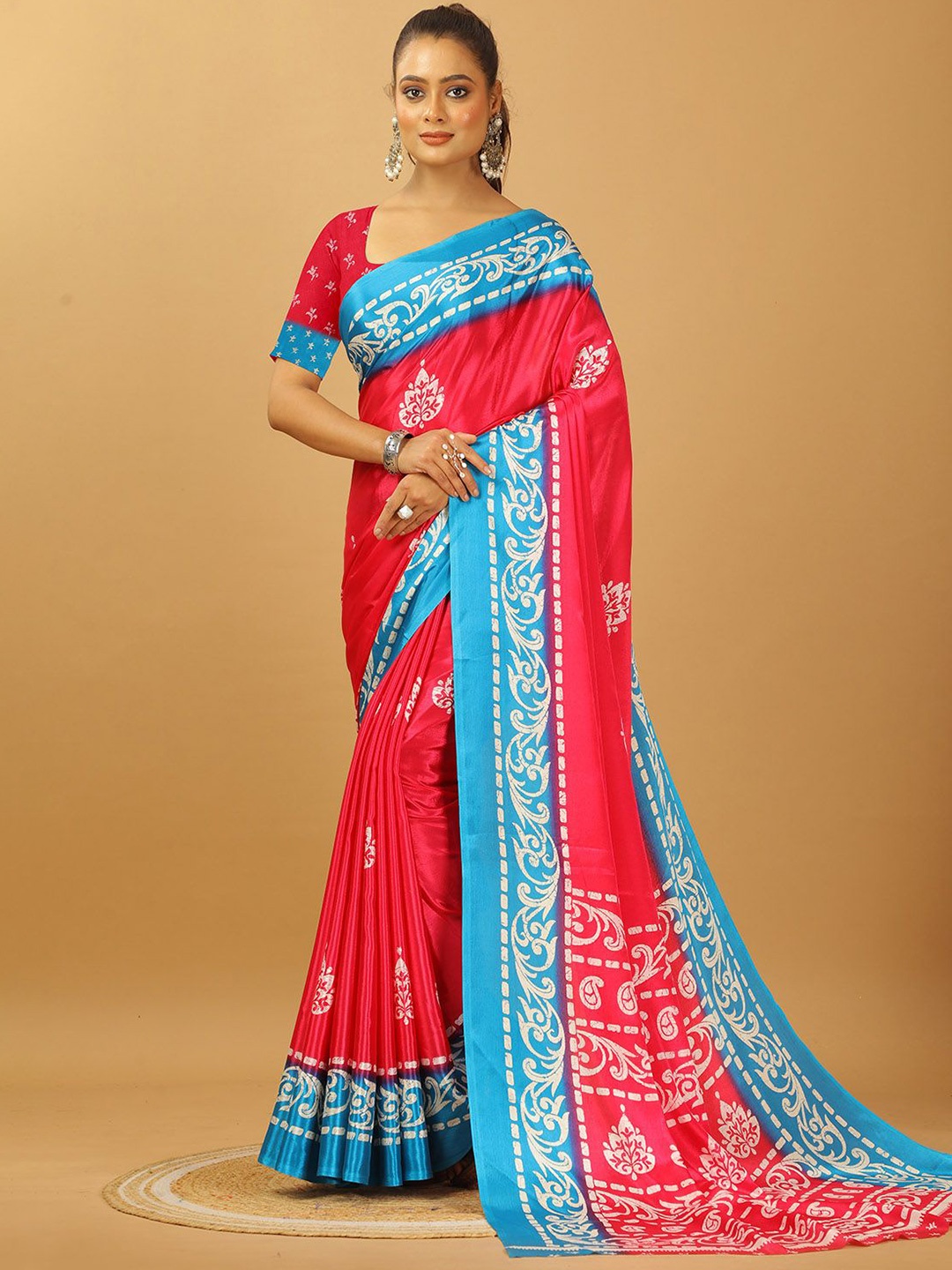 

NIRMAL CREATION Ethnic Motifs Printed Pure Crepe Saree, Pink