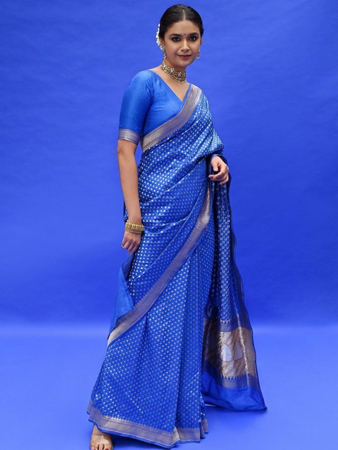 

bansari textiles Woven Design Zari Kanjeevaram Saree, Blue