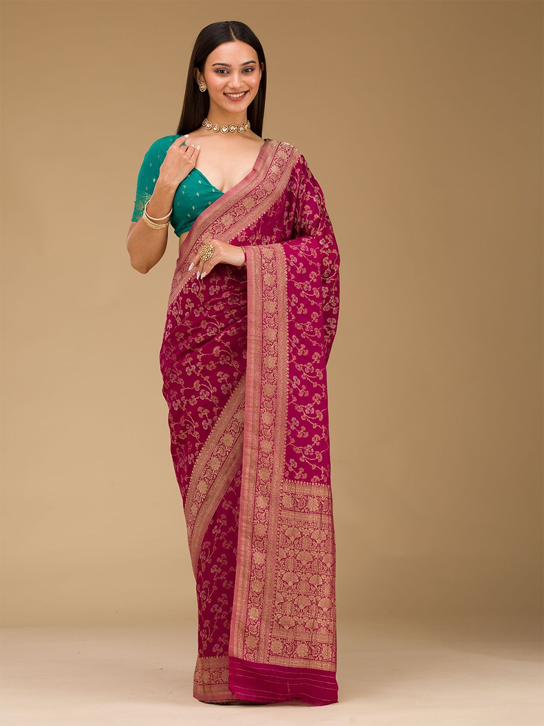 

Koskii Woven Design Poly Georgette Saree, Purple