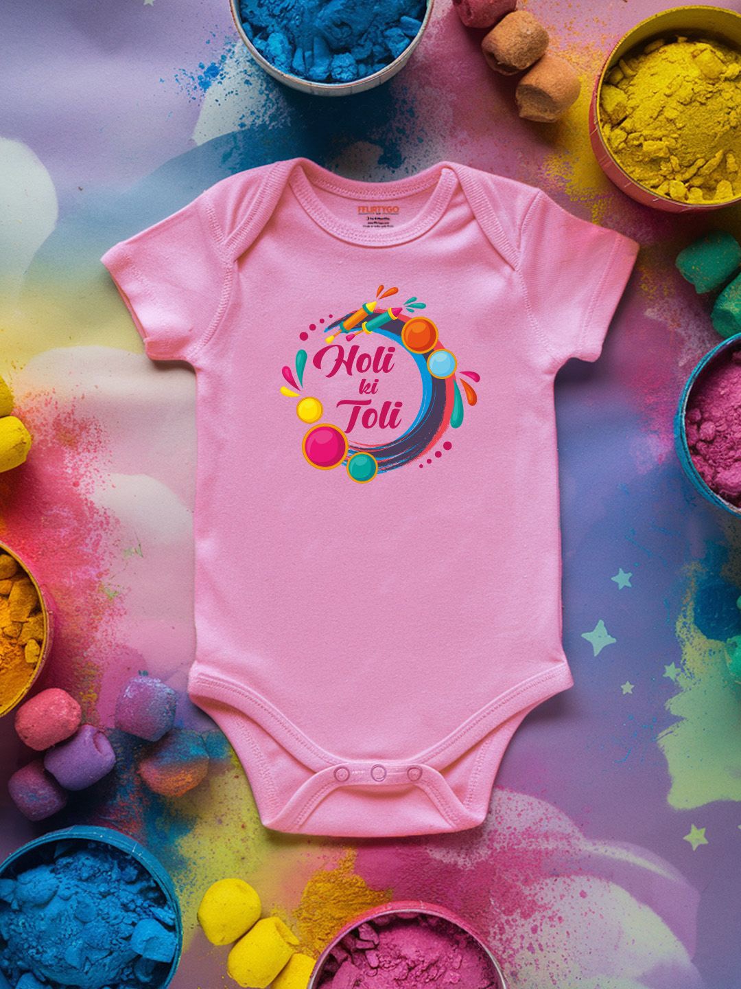 

FFLIRTYGO Infants Holi Printed Cotton Bodysuit, Pink