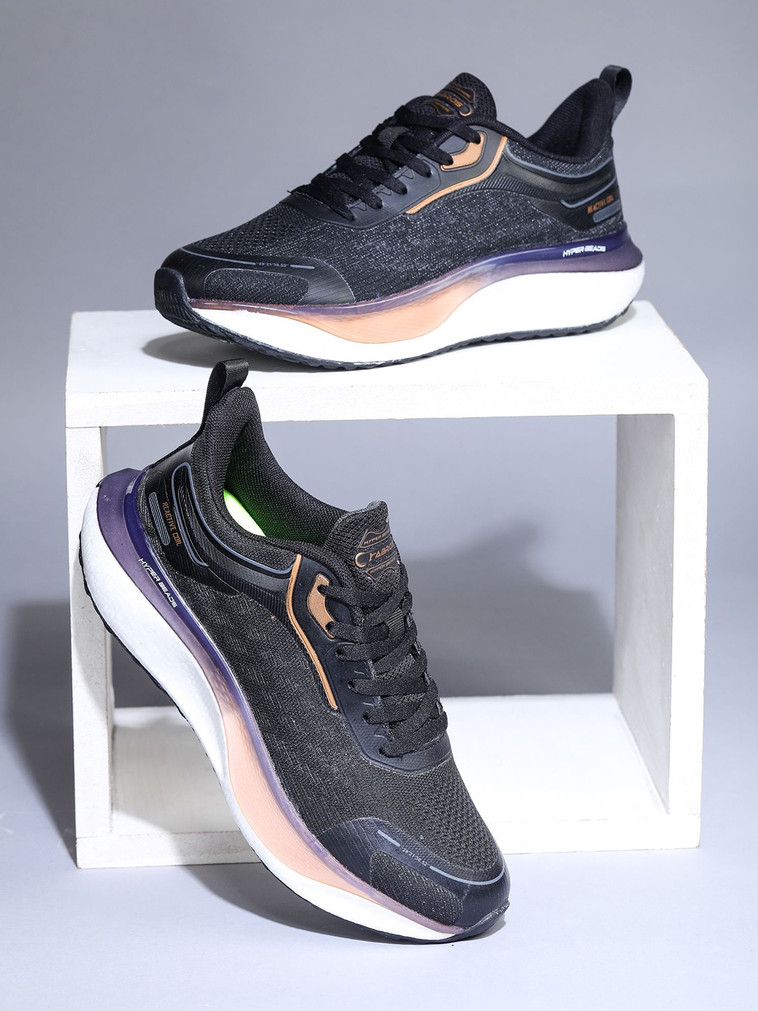 

ABROS Men HOOK Mesh Air Running Lace-Up Sports Shoes, Black
