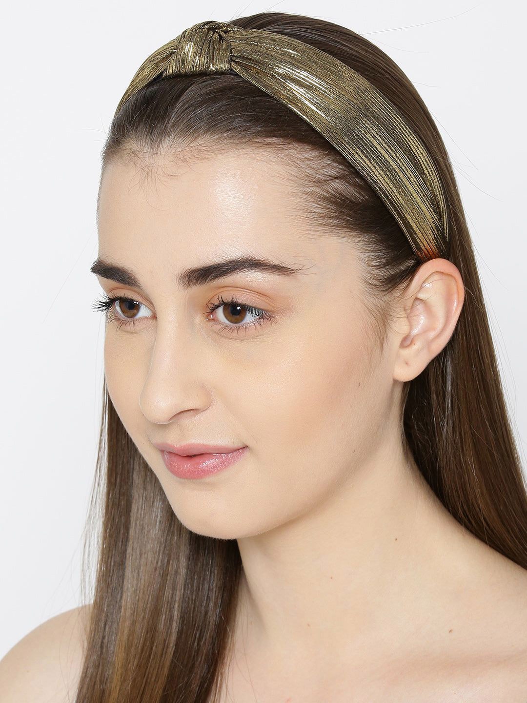 

Priyaasi Women Shiny Finish Cross Knot Design Golden Hairband, Gold