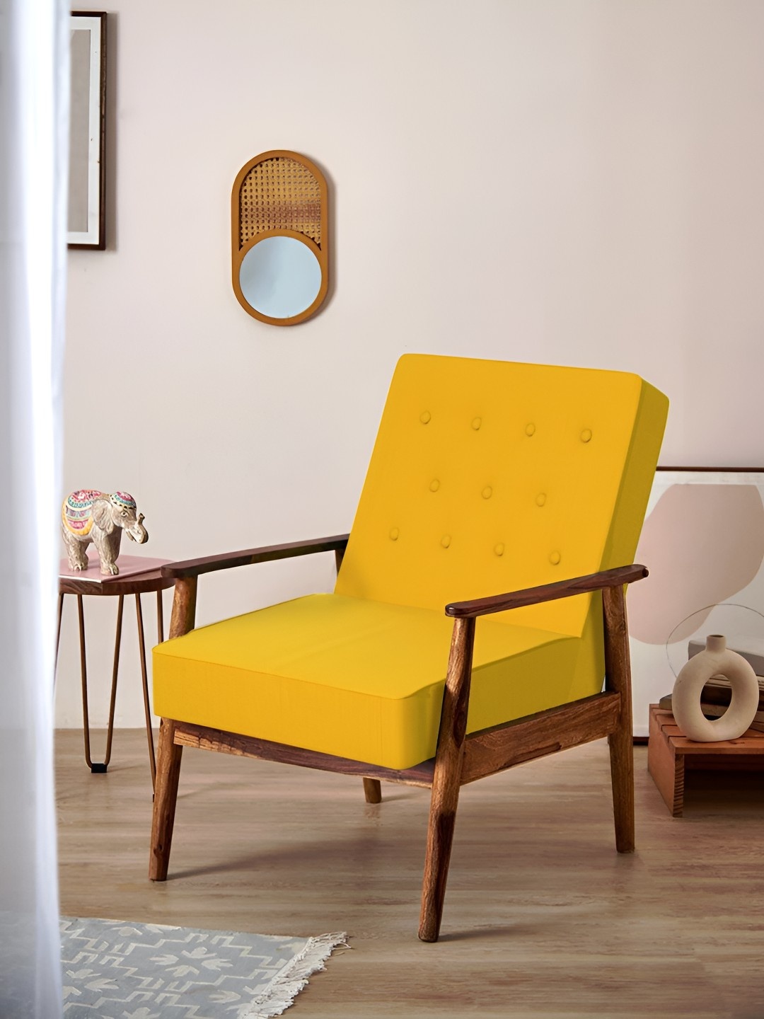 

Chumbak Sahara Mustard-Yellow Memsaab Wooden Arm Chair