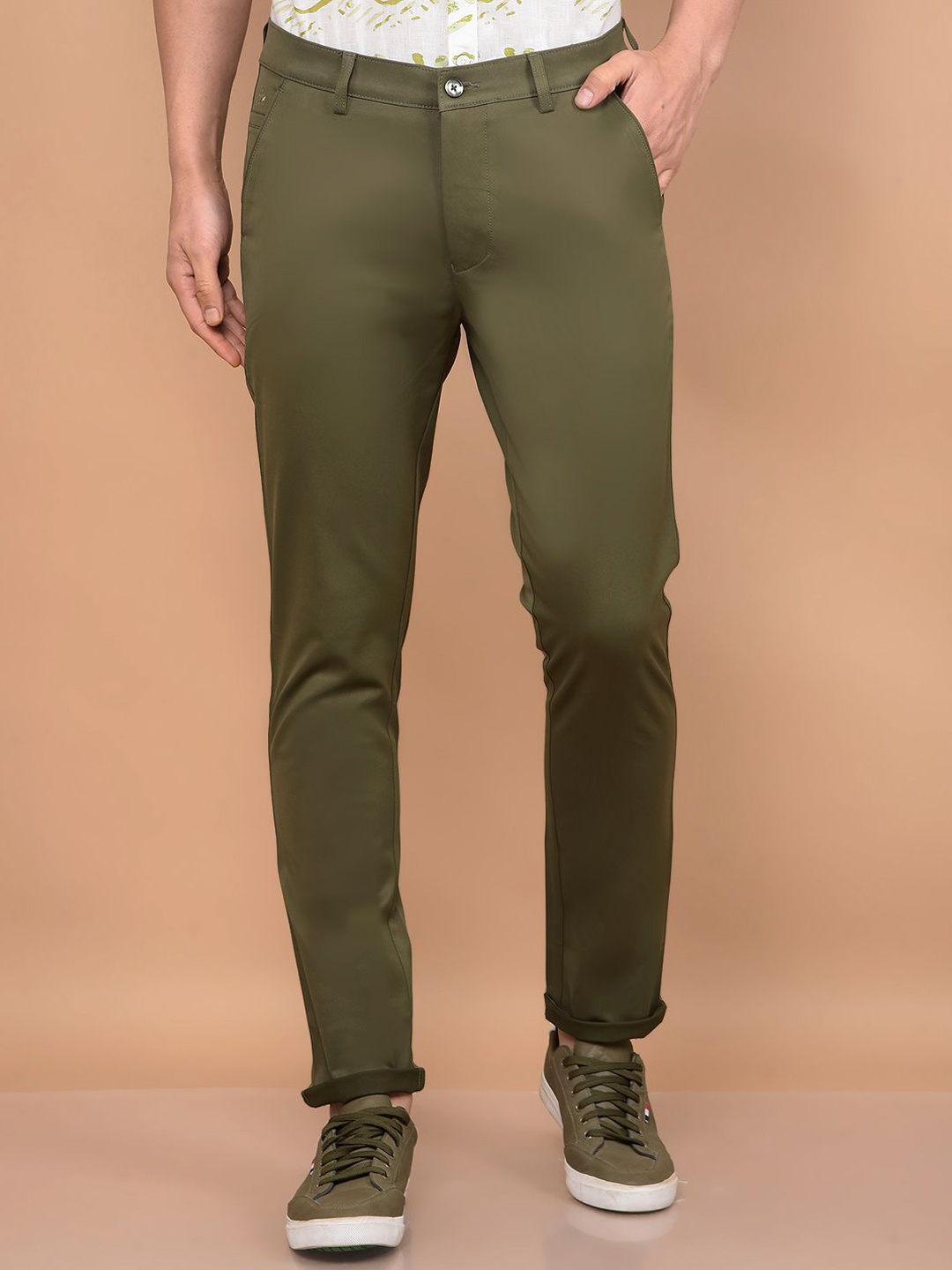 

Crimsoune Club Men Smart Slim Fit Chinos Trousers, Olive
