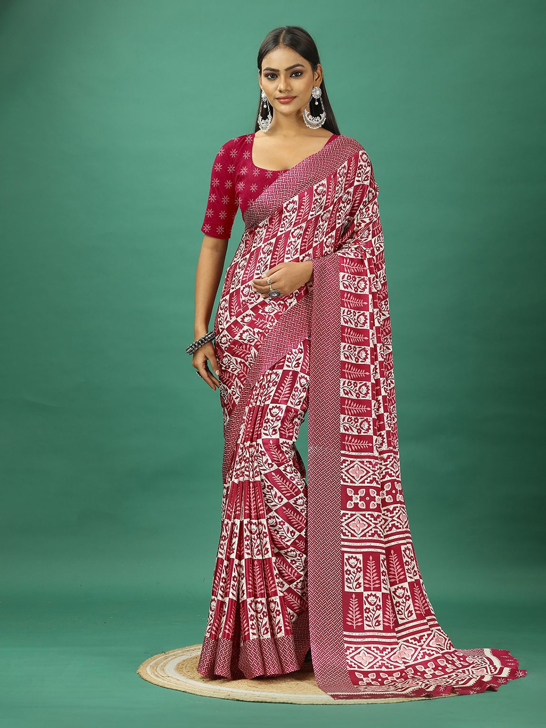 

A.V.M. SILK MILLS Ethnic Motifs Printed Pure Crepe Saree, Pink