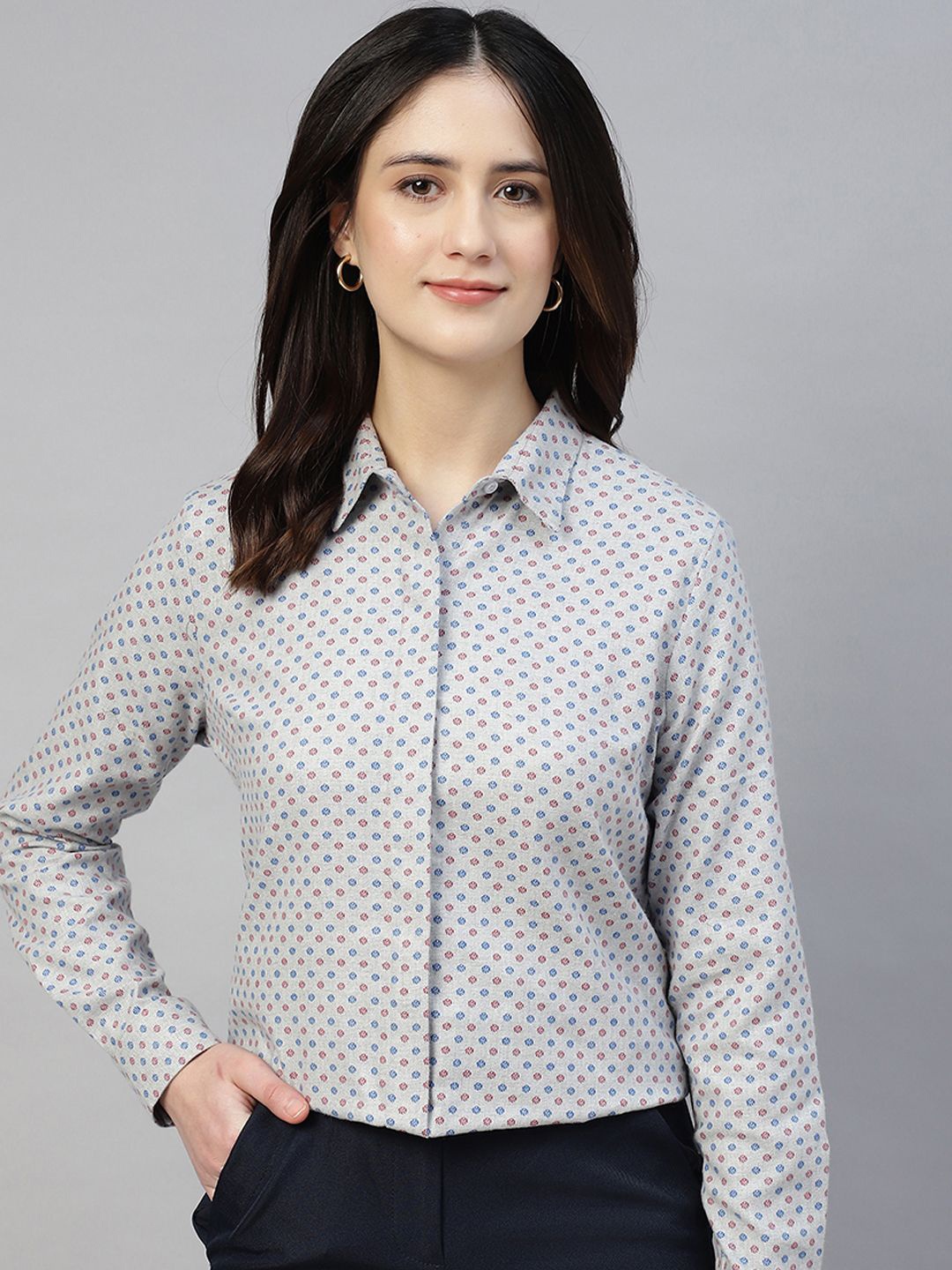 

Hancock Women Classic Opaque Printed Formal Shirt, Grey