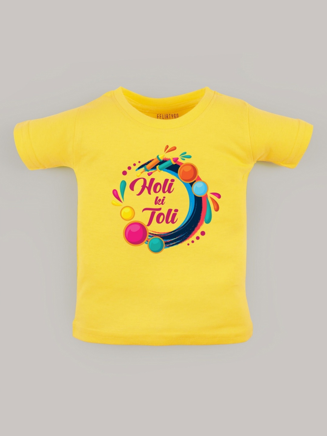 

FFLIRTYGO Unisex Kids Graphic Printed Round Neck Cotton T-shirt, Yellow