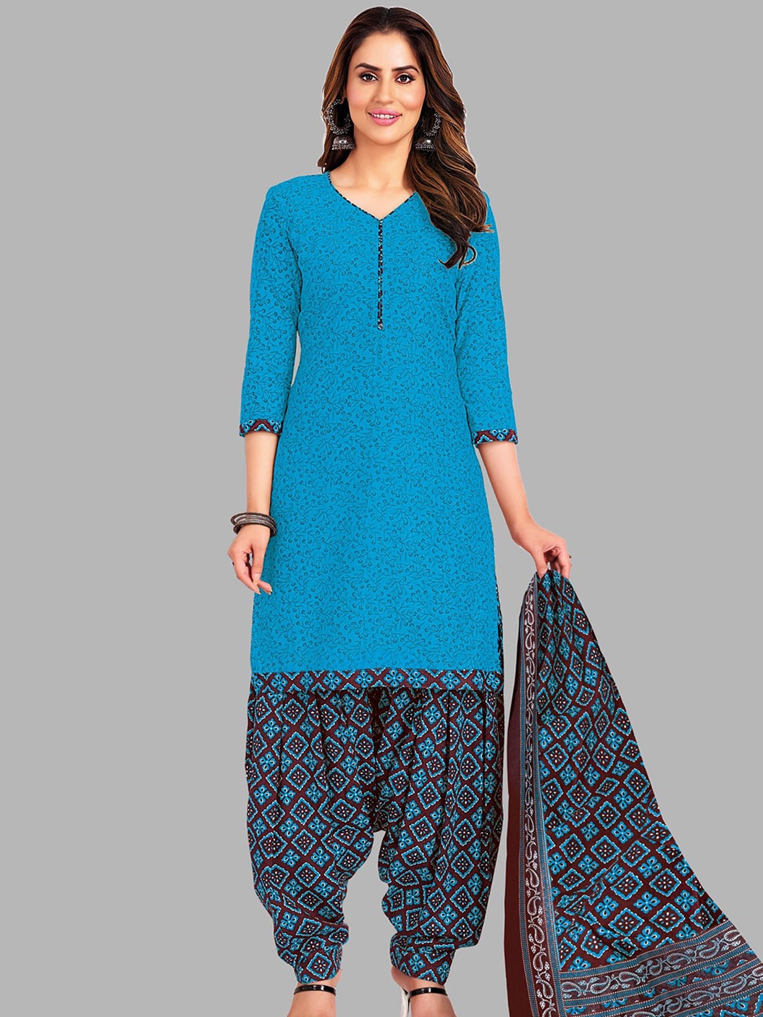 

Simmu Floral Printed Pure Cotton Unstitched Dress Material, Blue