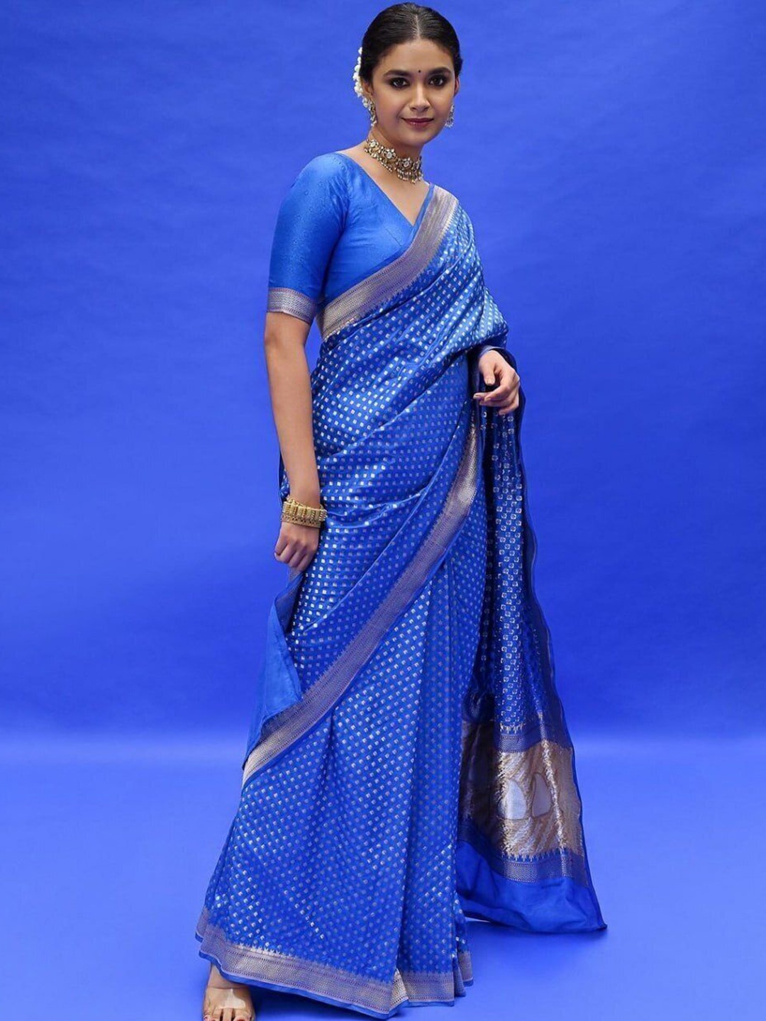 

bansari textiles Woven Design Zari Kota Saree, Blue