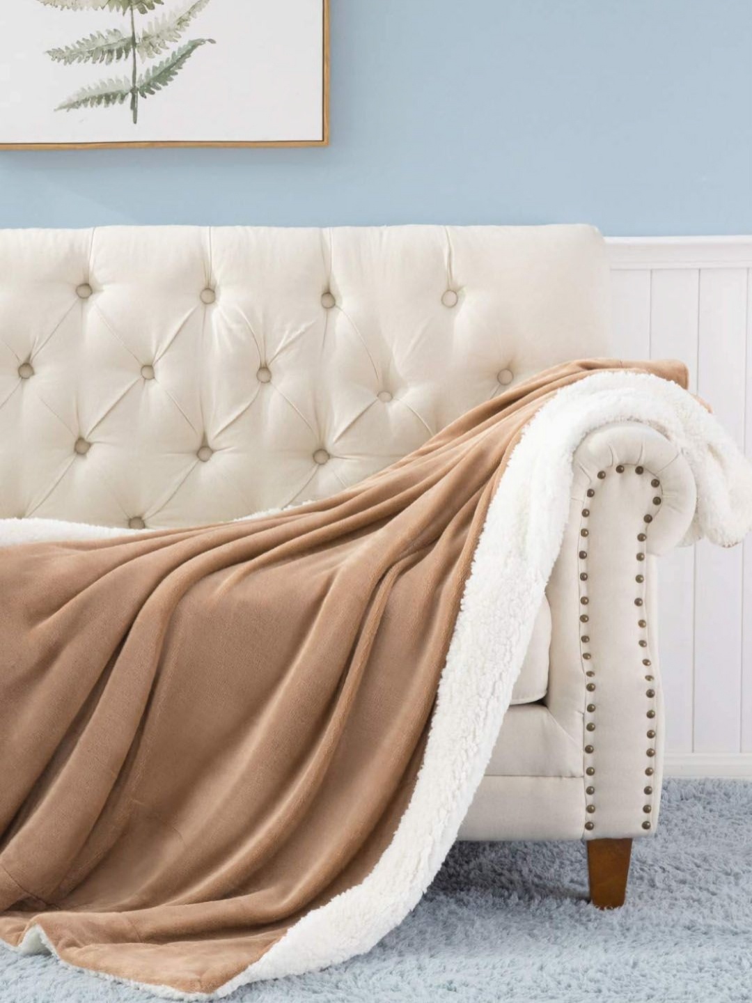 

VAS COLLECTIONS Sherpa Beige & White Heavy Winter Fur 500 GSM Double Bed Blanket