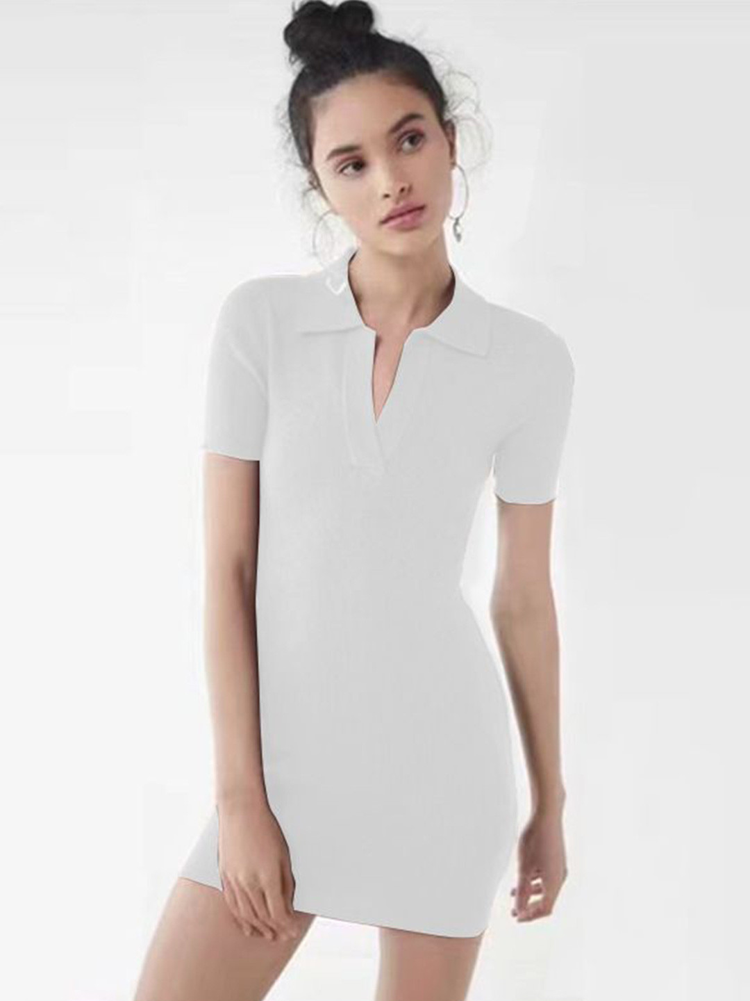

StyleCast x Revolte Shirt Collar Cotton Mini Bodycon Dress, White