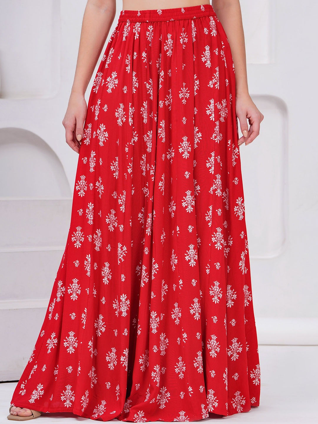 

KALINI Women Printed Flared Maxi Skirt, Red