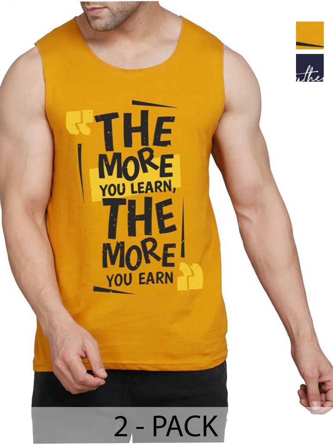 

WOOSTRO Men Pack Of 2 Typography Printed Round Neck Cotton Slim Fit T-shirts, Mustard