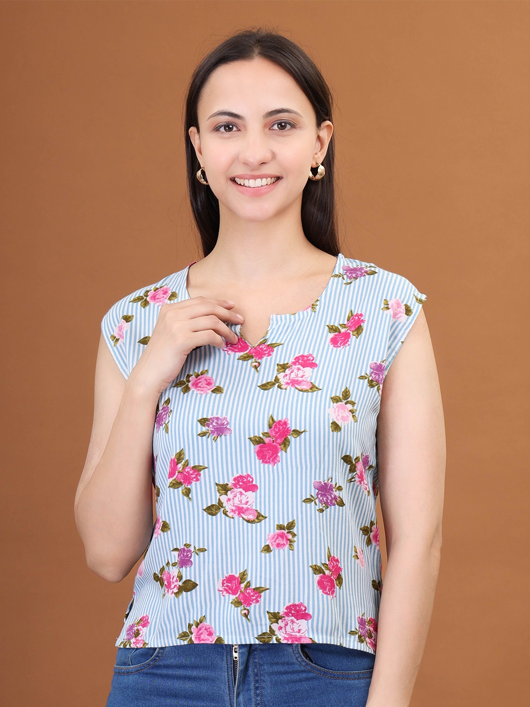 

Moda Rapido Women Floral Printed Top, Blue