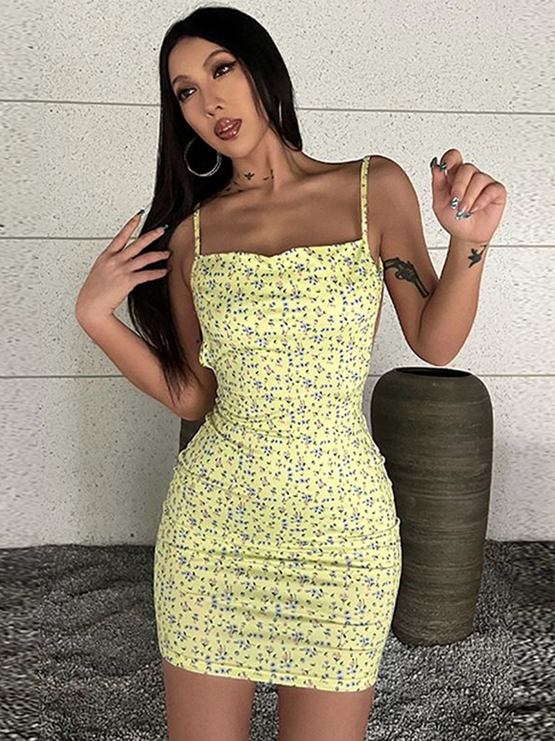 

StyleCast x Revolte Floral Print Bodycon Mini Dress, Yellow