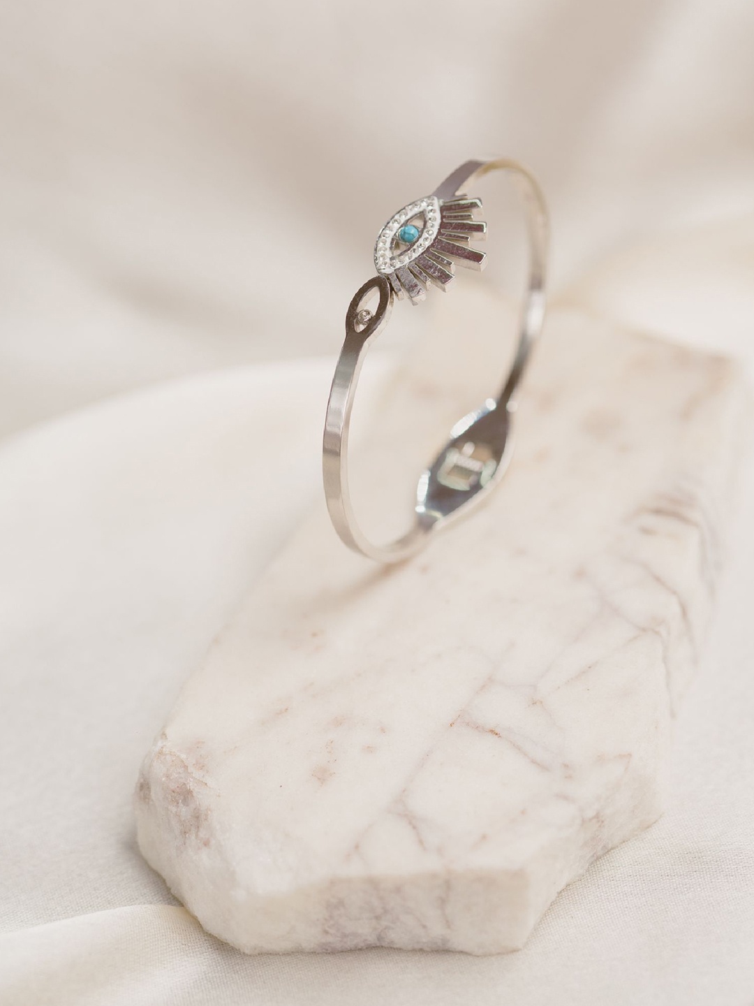 

ARTKLIM Women Silver-Plated Evil Eye Bangle-Style Bracelet