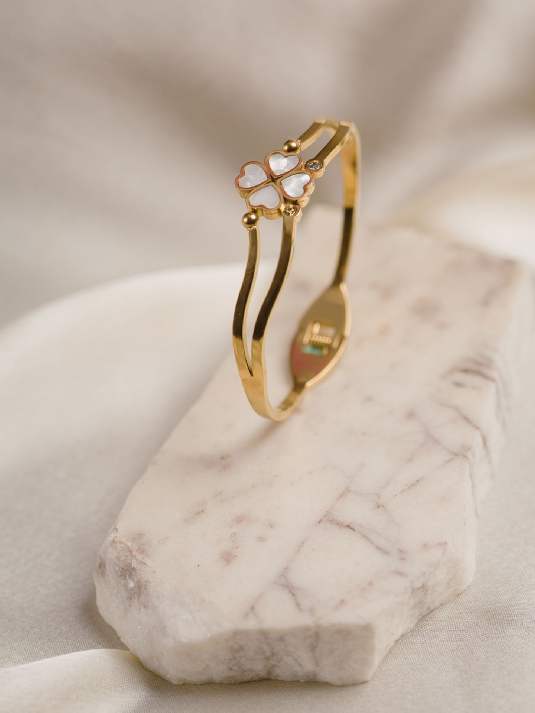 

ARTKLIM Gold-Plated Artificial Stones Studded Bangle-Style Bracelet