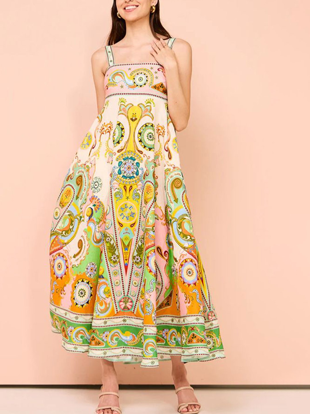 

StyleCast x Revolte Women Printed Chiffon A-Line Midi Dress, Green