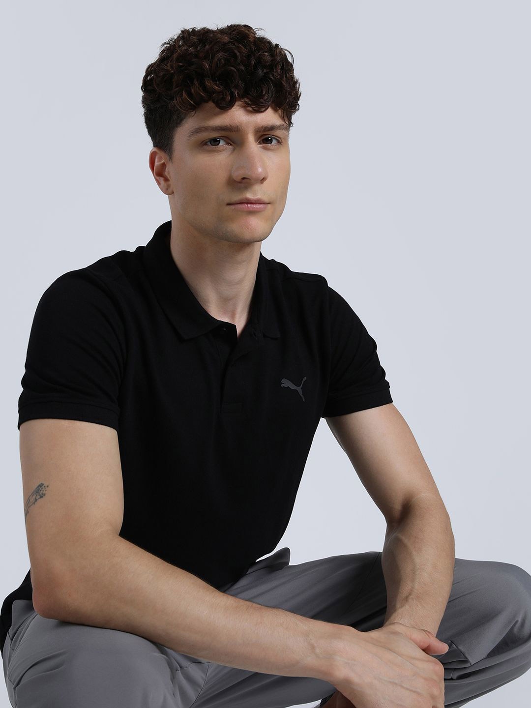 

Puma Men Active Solid Pure Cotton Slim Fit Polo Collar T-Shirt, Black