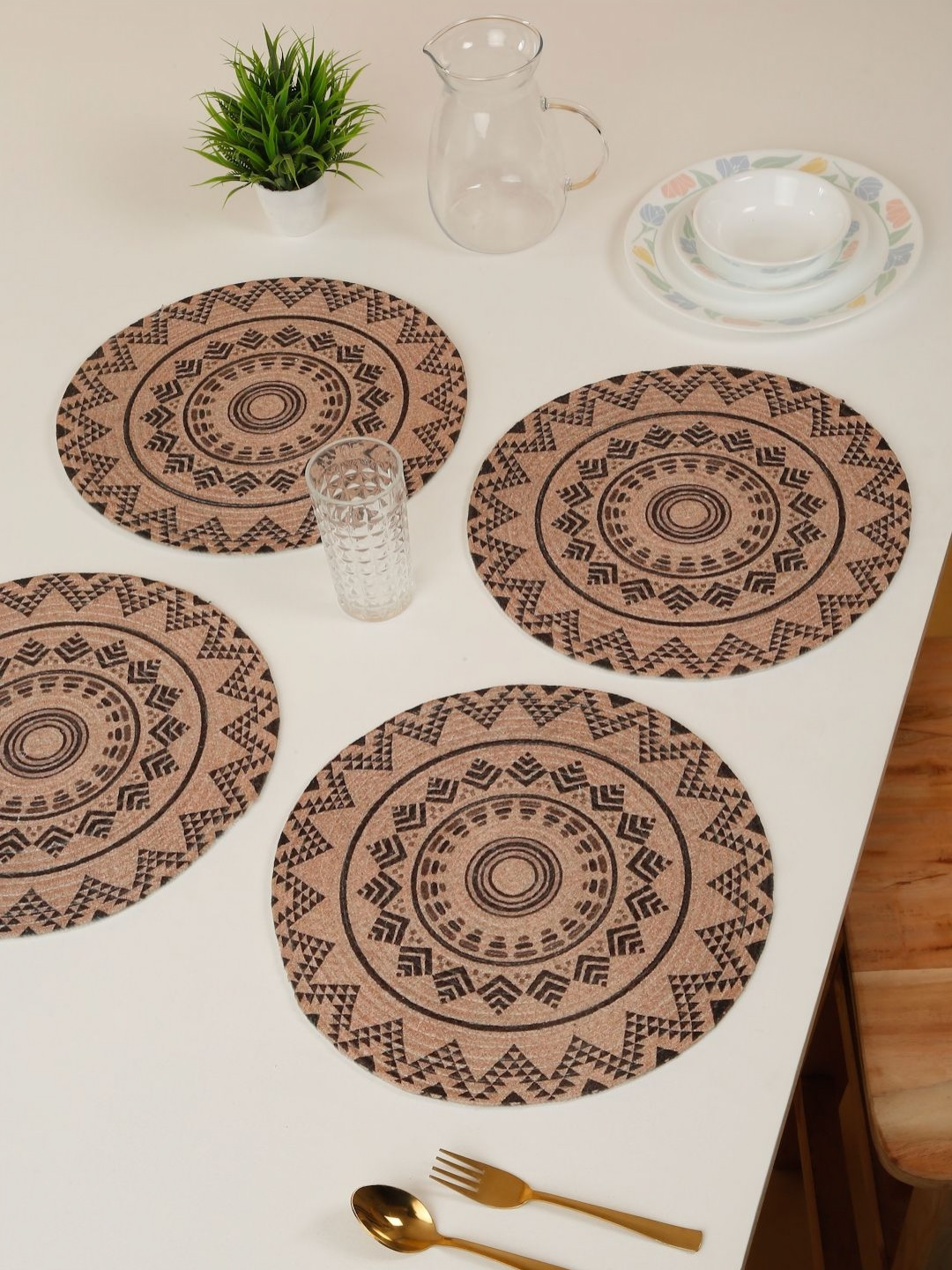 

HOSTA HOMES 4-Pcs Beige & Brown Digital Printed Pure Cotton Table Placemats