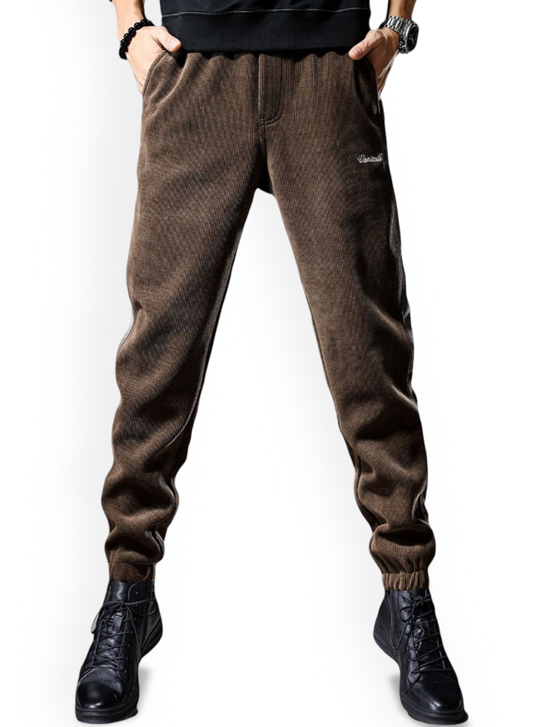 

StyleCast x Revolte Men Skinny Fit Easy Wash Joggers Trousers, Brown