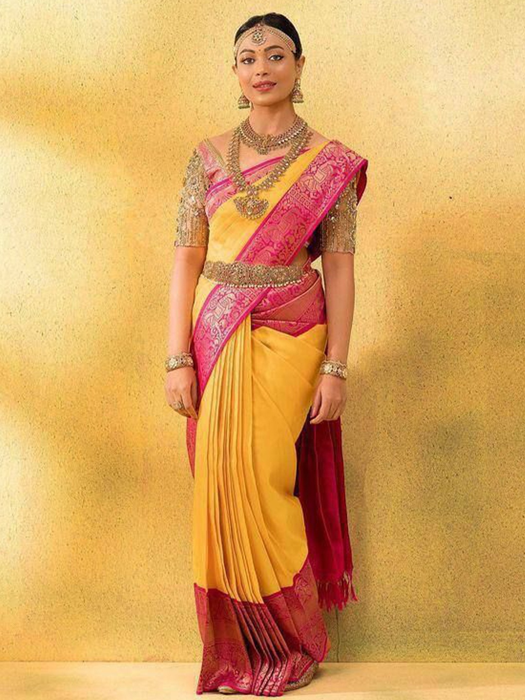 

bansari textiles Woven Design Zari Banarasi Saree, Yellow