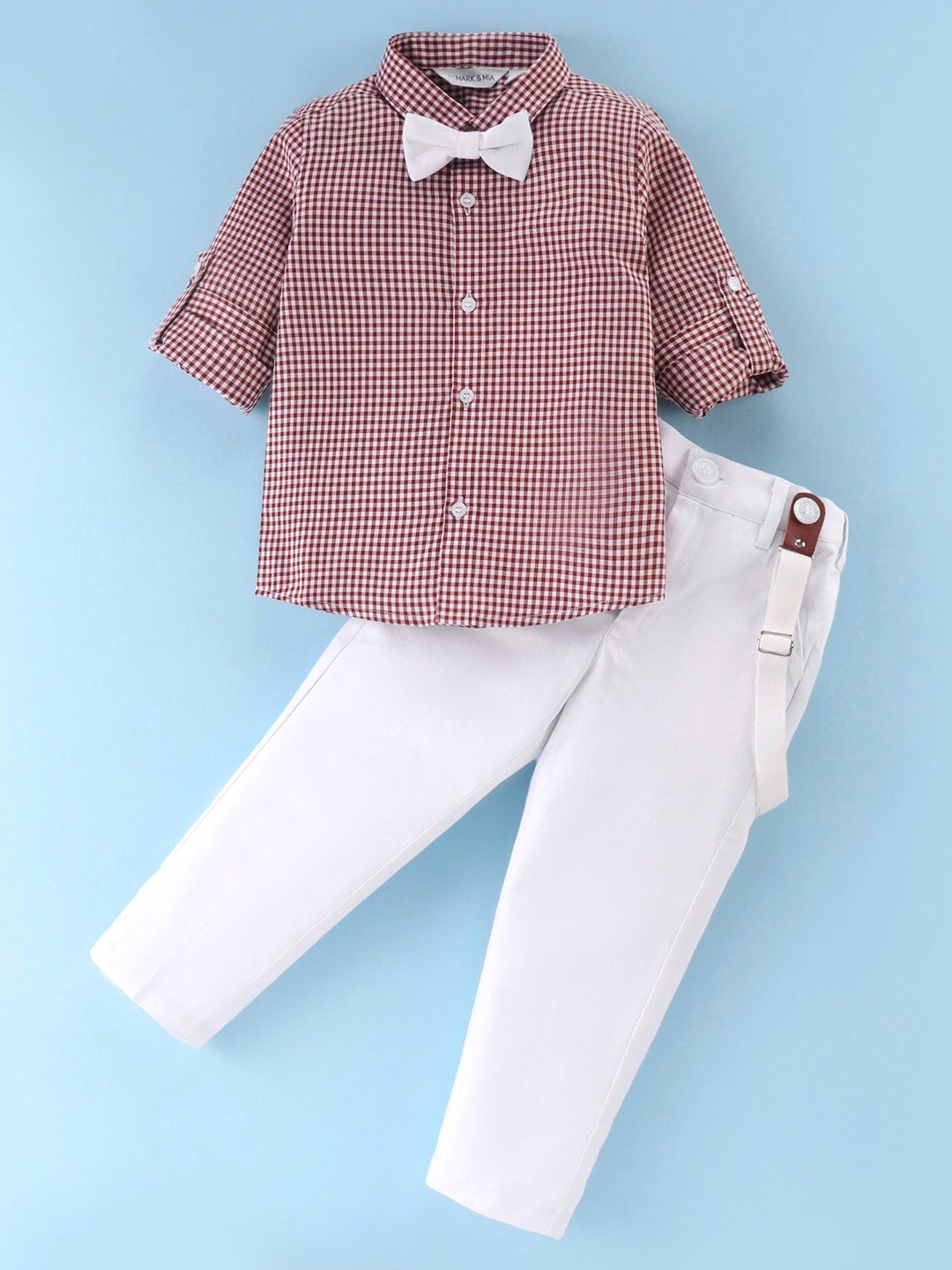 

Mark & Mia Boys Checked Shirt With Trouser & Suspender, White
