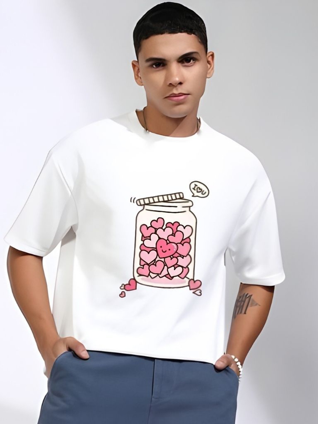 

Krimmple Men Drop-Shoulder Sleeves Pure Cotton T-shirt, White