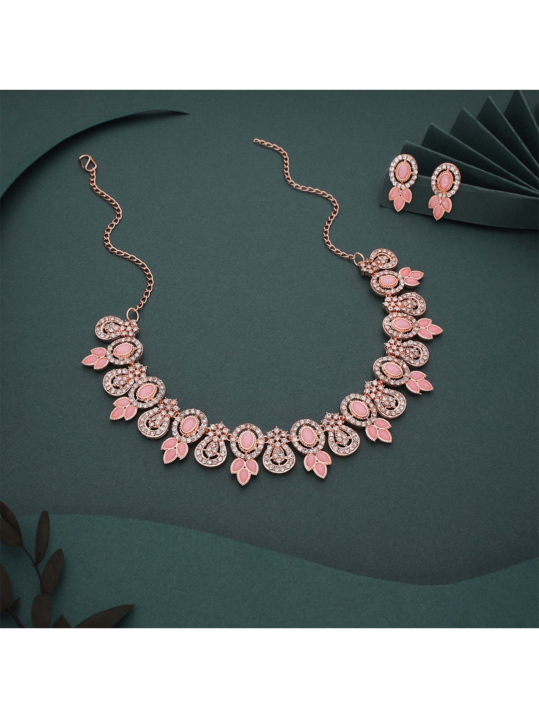 

Lyriss Rose Gold-Plated Artificial Stone Studded Jewellery Set