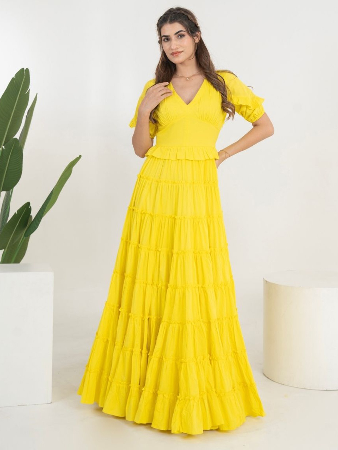 

KAJODI Women Fit and Flare Maxi Dress, Yellow