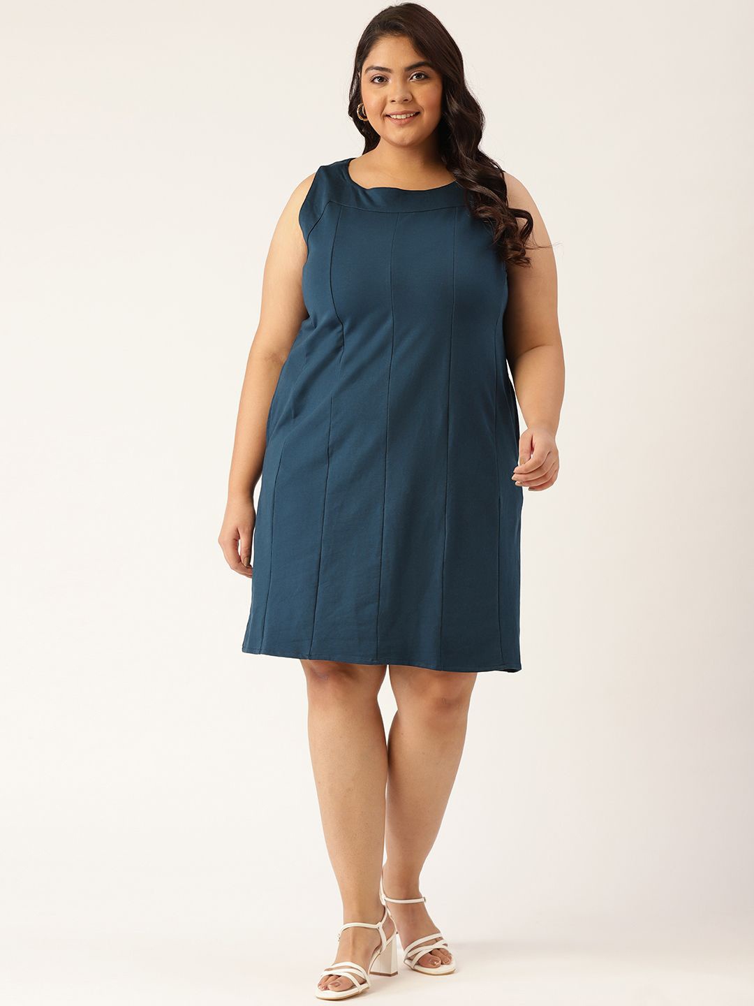 

theRebelinme Women Plus Size A-Line Cotton Midi Dress, Blue
