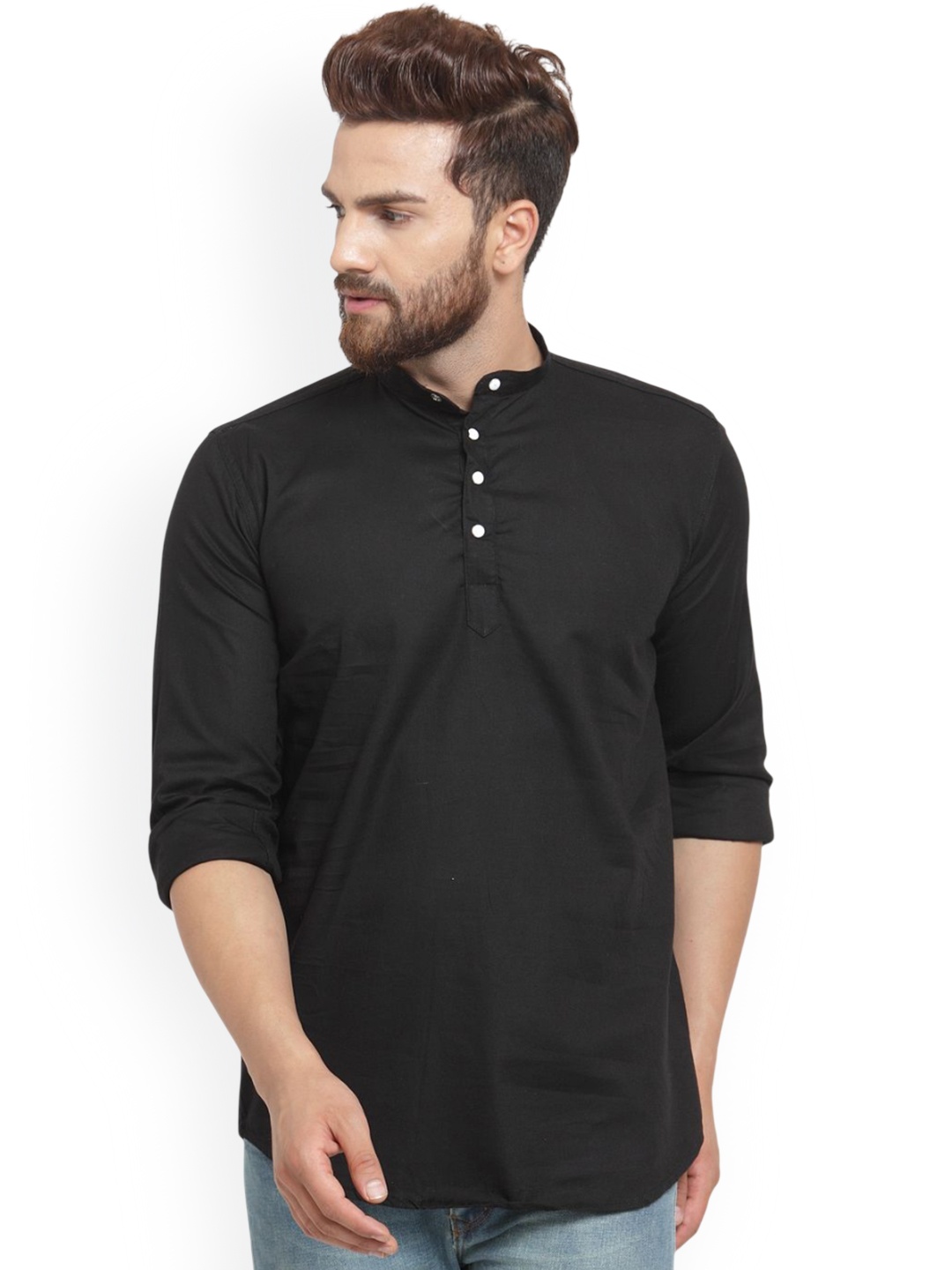 

Moda Rapido Mandarin Collar Pure Cotton Straight Kurta, Black