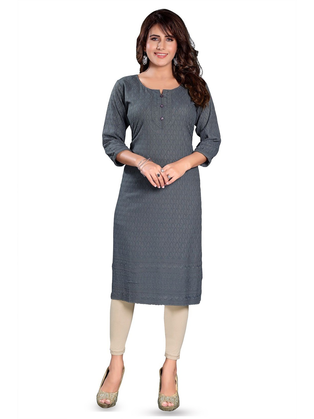 

DREAM & DZIRE Embroidered Cotton Straight Kurtas, Grey