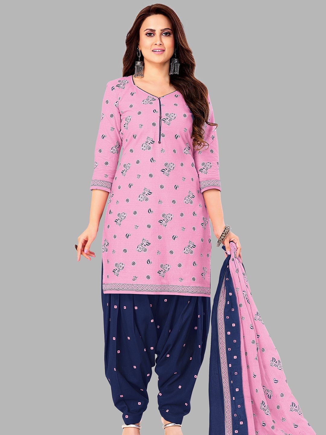 

Simmu Floral Printed Pure Cotton Unstitched Dress Material, Pink