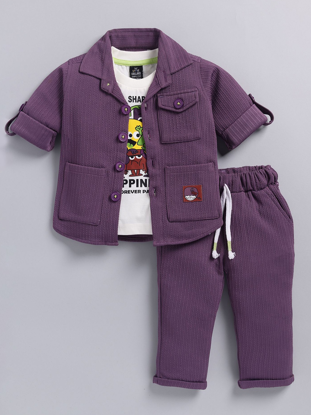 

LITTLE COLLARS Boys Printed T-shirt with Trousers, Purple