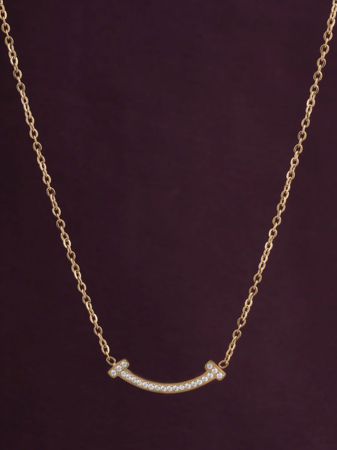 

PALMONAS Gold-Plated Stainless Steel Crystal Studedd Waterproof & Anti-Tarnish Smile Chain