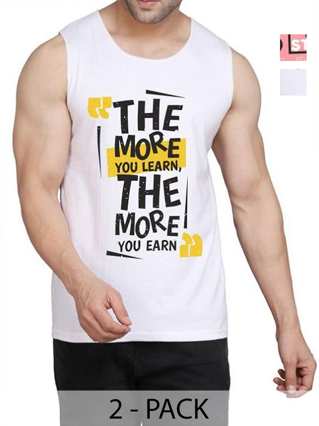 

WOOSTRO Men Pack Of 2 Typography Printed Round Neck Cotton Slim Fit T-shirts, Peach
