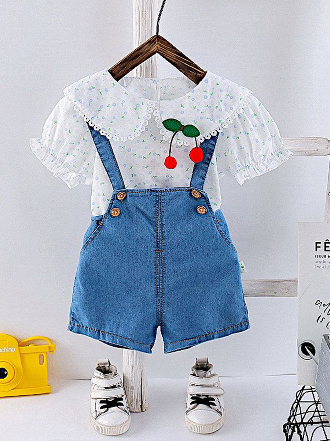 

BAESD Girls Pure Cotton T-Shirt With Dungarees, Blue