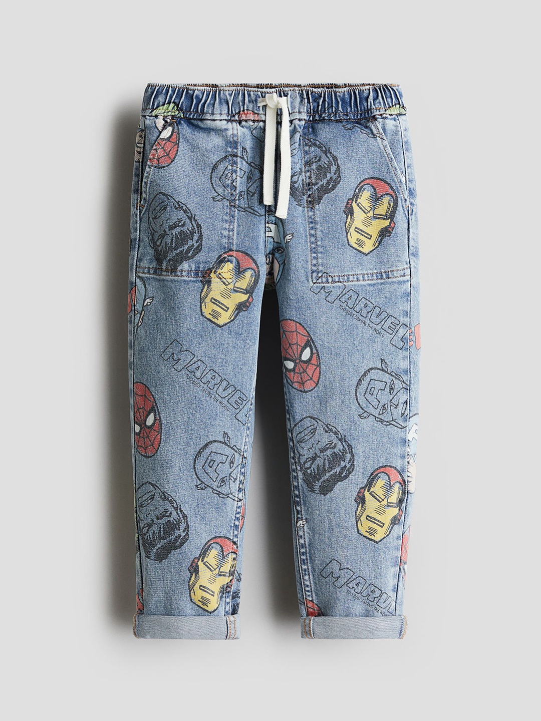 

H&M Printed Denim Joggers, Blue