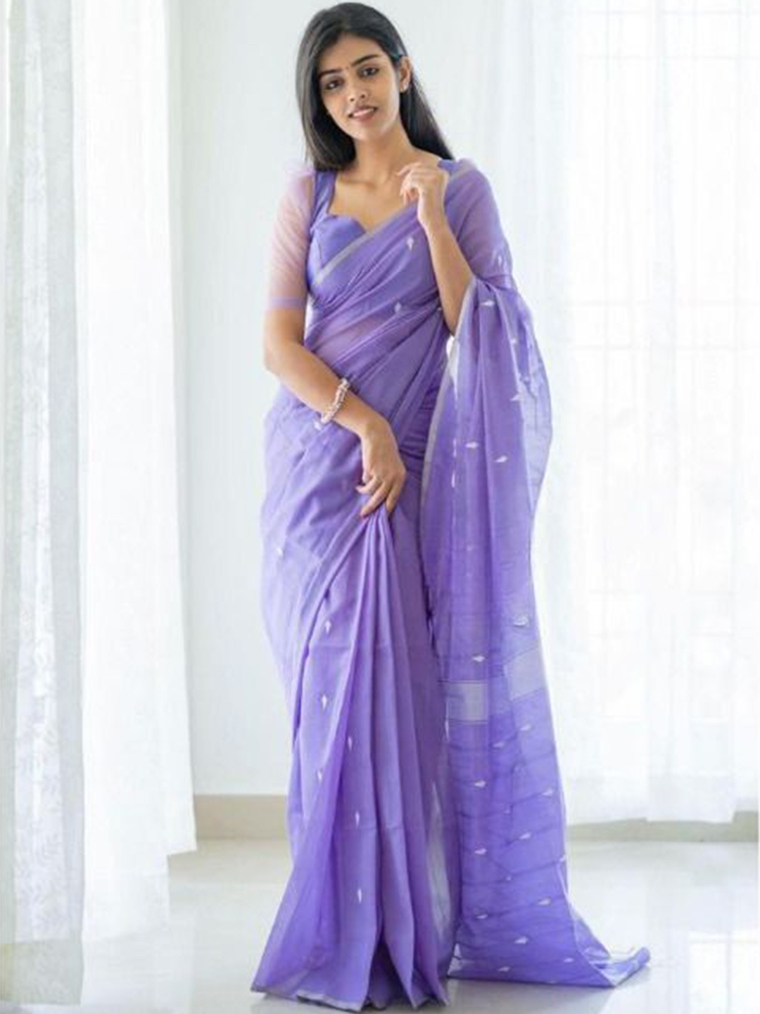 

bansari textiles Woven Design Zari Pure Cotton Kanjeevaram Saree, Purple